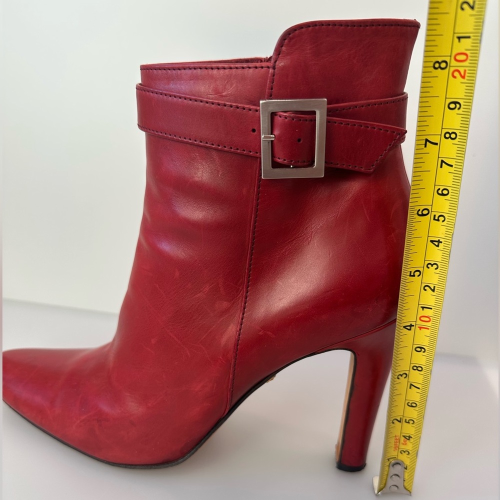 TANIA SPINELLI Red Leather Ankle Boots - Picture 7 of 9